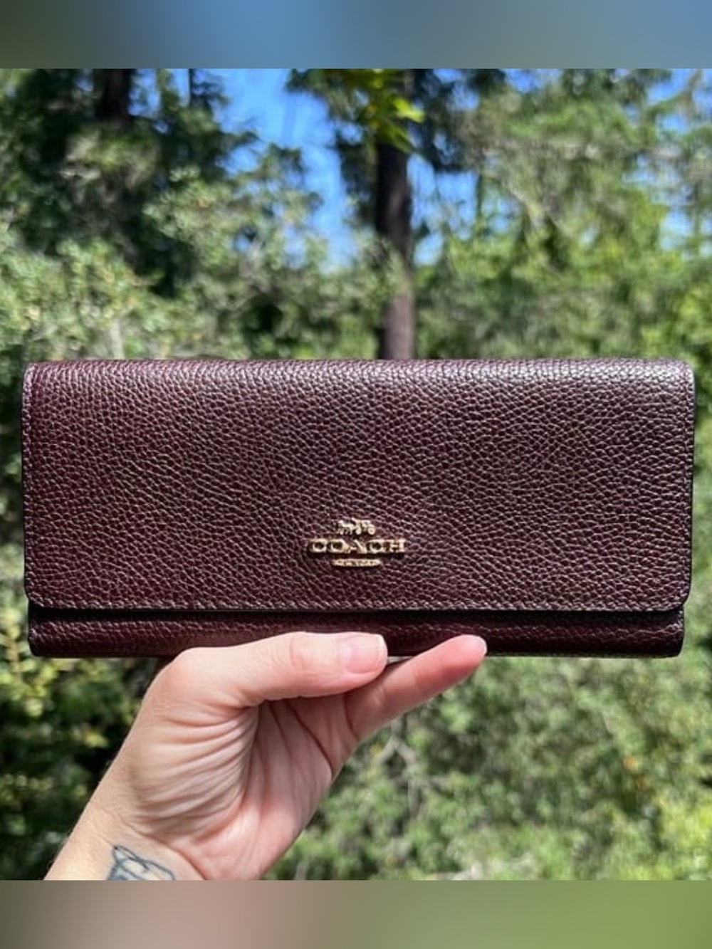 VINTAGE COACH Trifold Wallet Brown Pebbled Leather with Gold Hardware AUTHENTIC